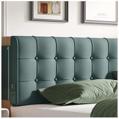 CQXMJT Twin Headboard, Tool-Free 60s Installation - 4" High-Density Foam Upholstered Headboard with Side Pockets, Non-Slip Linen Headboard for Dorm/Renter/Small Bedroom, Grass Green - Image 1