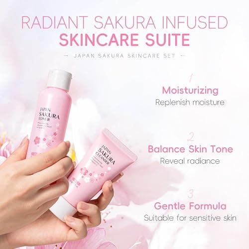 LAIKOU Skin Care Set JAPAN SAKURA Women Beauty Gift Sets Skin Care Kit 6pcs | Cleanser, Toner, Lotion, Serum, Eye Cream, Face Cream Travel Kit for Women Teen Girls Mom Daughter TSA-friendly Sizes thumbnail 5