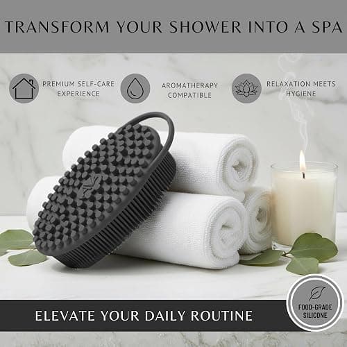 Silicone Body Scrubber for Shower - Gentle Exfoliating Back Scrubber with Soft Bristles - Avilana Premium Dual Sided Bath Brush Massage - Loofah Alternative for Sensitive Skin - Gift Women Men thumbnail 6