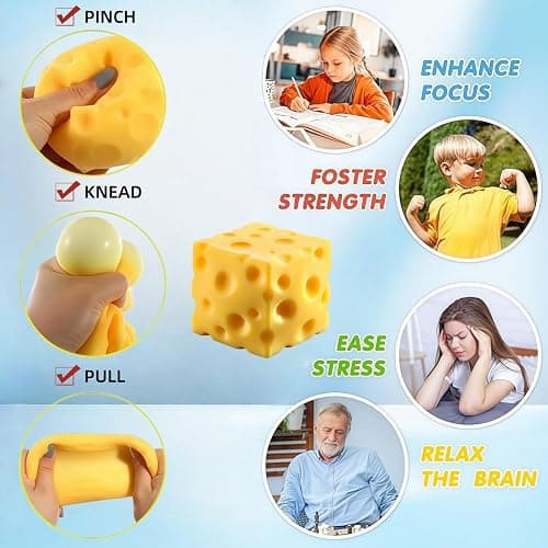 Cheese Cube Squishy, Fake Cheese Squeeze Block, Stress Relief Simulation Toy, Anxiety Sensory Stress Squishy Hand Toy, Soft Cheese Squishy Stress Balls, Classroom Prizes, Calming Adults Fidget Toys thumbnail 4