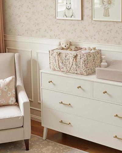 Blissful Diary Floral Diaper Caddy Organizer Storage Basket, Pastoral Daisy | Portable Storage Basket with Removable Dividers, Gift for Baby Shower, Newborn Boy & Girl Essentials, Baby Registry Must Have thumbnail 2