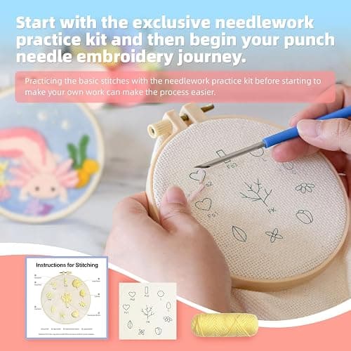 Punch Needle Kits Adults Beginner,Punch Needle kit for Beginners, Embroidery kit for Beginners,Includes All Tools and Materials,Easy to Follow Instructions and Videos-(Axolotl+Octopus) thumbnail 5