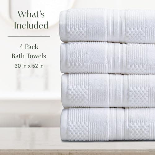 Springtree Home 100% Cotton Bath Towel Set of 4 | White Towels | Geometric Textured Design | Absorbent & Quick-Dry | 4 Bath Towels | Oeko-TEX® Standard 100 Cotton | Myla Collection - White thumbnail 2