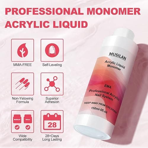 MUSILAN Monomer Acrylic Nail Liquid 150ML - Acrylic Liquid Monomer for Acrylic Powder Acrylic Nail Monomer with 3PCS Acrylic Brushes Size（8/10/14）For Acrylic Nails Extension Non-Yellowing thumbnail 2