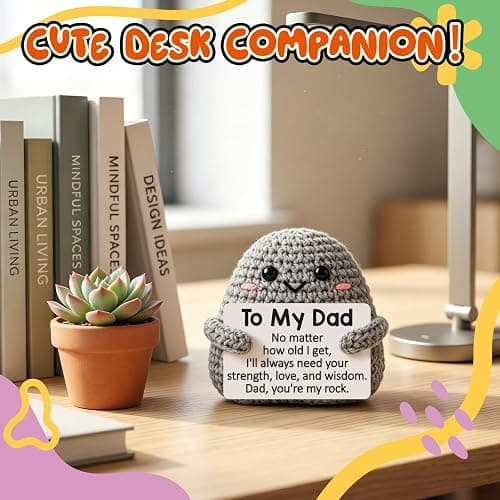 Mini Funny Dad Gifts from Daughter Son Wife Crochet Stone Decor, Birthday Gift Ideas for Bonus Step Dads Father Daddy Presents, Dad You are My Rock Sentimental Handmade Decoration thumbnail 7