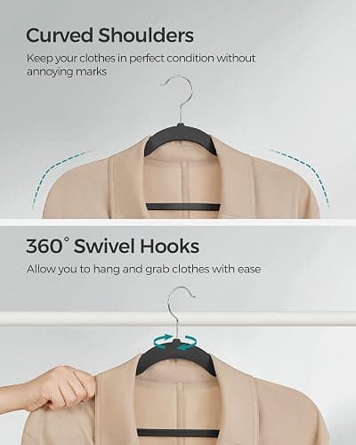 SONGMICS Velvet Hangers 50 Pack, Non-Slip Clothes Hangers, with Shoulder Notches, Pants Bar, 360° Swivel Hook, Space-Saving, for Closet, Ink Black UCRF029B05 thumbnail 7