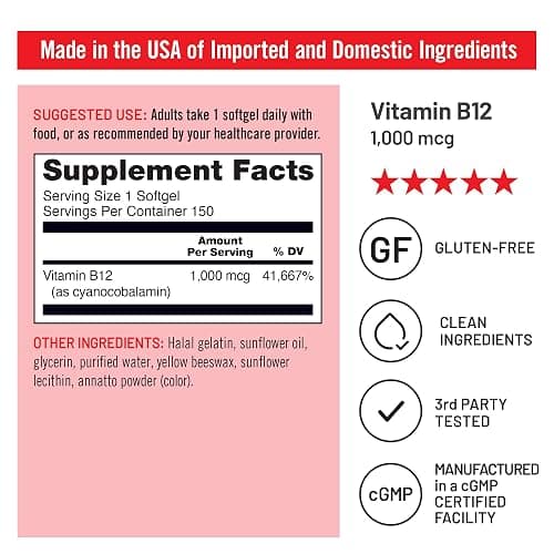 NatureWise Vitamin B12 1000 mcg - Dietary Supplement for Supporting Energy Metabolism, Mental Clarity, Nervous System Health - Easy-to-Swallow, Soy & Gluten-Free, Non-GMO - 150 Count[150-Day Supply] - Vitamin - Unflavored - 150 Count (Pack of 1) thumbnail 4