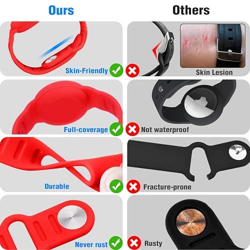 Waterproof Air Tag Bracelet for Kids [2 Pack], Cute Cartoon Air Tag Holder for Kids with Full Coverage Hidden Design, Silicone Airtag Wristband for Child, Healthy Material Red+Black thumbnail 6