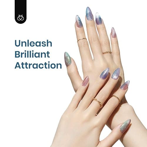 Beetles Cat Eye Gel Nail Polish, 6 Colors Glitter Gel Polish Kit Silver Pink Blue Purple Red Green Velvet Set with Magnet Soak Off UV French Nail Art Romantic Galaxy Series Gift for Women thumbnail 4