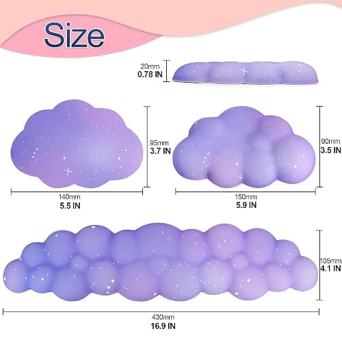 LJYZMD Cloud Wrist Rest Set for Keyboard and Mouse, Includes Cute Coaster, with Computers and Laptops（Purple Star Set） thumbnail 3