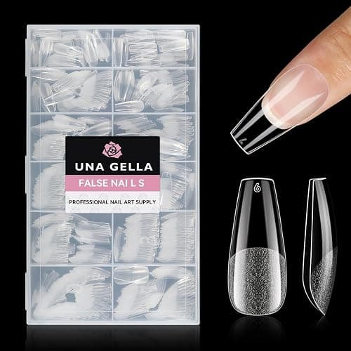 UNA GELLA Coffin Nails Tips 504pcs 12 Sizes, Pre-buffed Soft Gel Nail Tips | Full Cover Medium Coffin Press On Fake Nails for Acrylic False Nails Extension Home DIY Salon Gifts for Women and Girls - Image 1