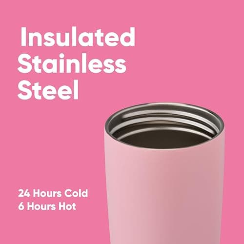 Owala SmoothSip Slider Insulated Stainless Steel Coffee Tumbler, Reusable Iced Coffee Cup, Hot Coffee Travel Mug, BPA Free 20 oz, Pink (Pucker Up) - Pucker Up - 20 oz thumbnail 4