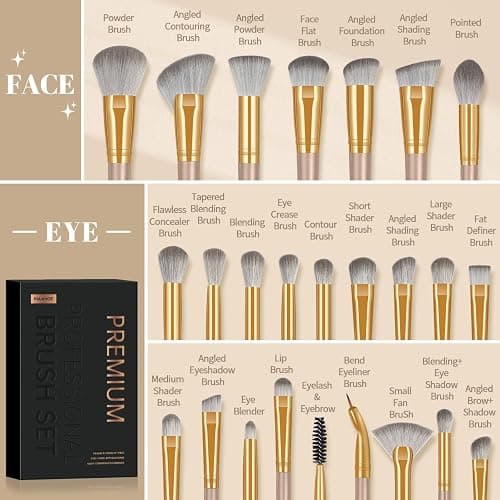 MAANGE Makeup Brush Set 25Pcs Professional Make up Brushes Travel Foundation Blush Angle Eyeliner Blending Concealers Eyeshadow Brush Premium Synthetic Make up Brushes Set with Gift Box thumbnail 2