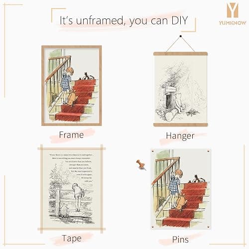 Winnie The Pooh Nursery Decor - Gifts for Winnie Fans Lover - Vintage Hundred Acre Wood Poster - Toddler Room Decor - You Are Braver Than You Think - Motivational Quotes for Kids - Little Boys Décor thumbnail 7