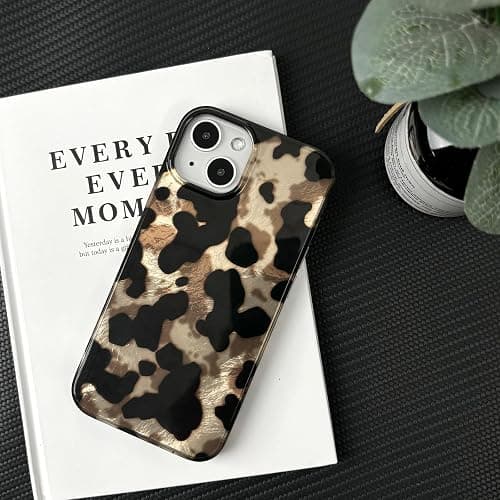 Reownest Kompatibel mit iPhone 15 Hülle, Niedliches Schwarz Gold Gepard Leopard Muster Design, Weiche TPU Stoßfeste Schutzhülle Bumper Ästhetische Handyhülle – Schwarz thumbnail 2