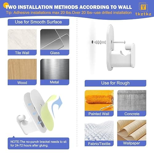 TKZTKZ Curtain Rods No Drilling for Windows 32 to 45 Inch:No Drill Small White Curtain Rod with Adhesive Brackets for Bedroom,5/8" Apartment Renter Friendly Adjustable Drapery Rods Easy Install thumbnail 3