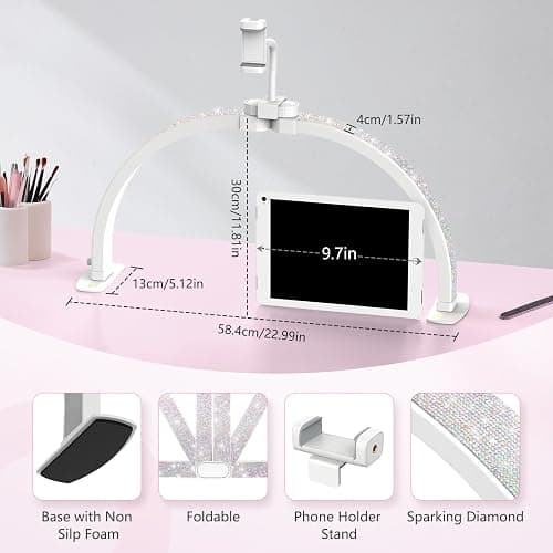 Yokilly Half Moon Light for Nail Desk: 23" Foldable Half Moon Desk Lamp with Phone Holder for Beginner - Arch Nail Tech Light with 3 Color Modes & 10 Brightness for Manicure Salon (Diamond, Small) thumbnail 4