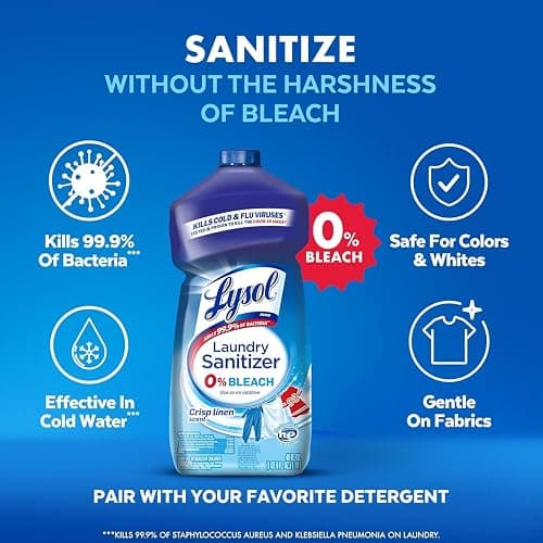 Lysol Disinfectant Laundry Sanitizer, Laundry Detergent Additive, Color Safe Bleach Alternative, Laundry Odor Eliminator, Kills Bacteria & Viruses, Crisp Linen Scent, 40 fl oz (pack of 4) thumbnail 4