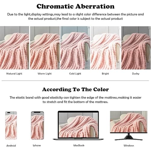 NEWCOSPLAY Faux Fur Throw Blanket Pink Bubble Blanket Thick Warm Soft for Couch Sofa Bed 550GSM (Pink, Throw(50"x60")) thumbnail 6