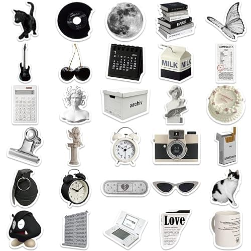 Vintage Sticker Aesthetic Stickers for Laptop Scrapbook Water Bottles, Icicrim Black and White Sticker 61PCS Y2K Retro Stickers for Teens Adults Vinyl Waterproof Decals thumbnail 4