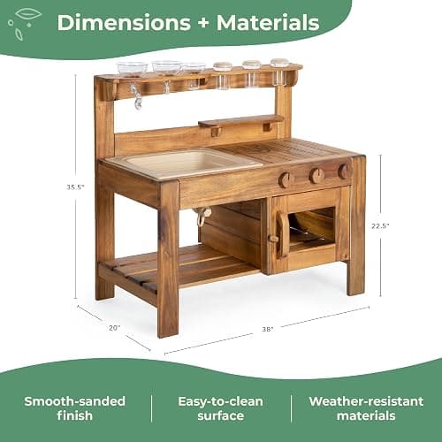 Guidecraft Acadia Kids' Outdoor Mud Kitchen Playset - Pretend Play Kitchen with Sink, Stove, and Accessories | Wooden Backyard Playset | Outdoor Play Furniture for Kids | Outdoor Toddler Activities thumbnail 2