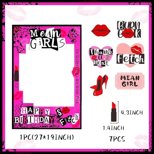 LaVenty Mean Girl Birthday Party Photo Booth Props Frame Mean Girl Party Decoration Y2k Birthday Party Decorations Hot Pink Girls Birthday Party Supplies thumbnail 3