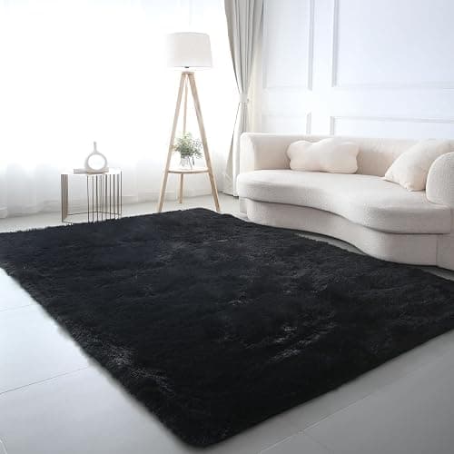 CAIYUECS Shag Area Rug,Indoor Ultra Soft Fluffy Plush Rugs for Bedroom Living Room, Non-Skid Modern Nursery Faux Fur Rugs for Kids Room Home Decor (5x7 Feet, Black) thumbnail 2