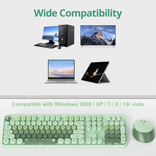 Fogruaden Green Keyboard and Mouse Wireless, Retro Typewriter Keyboard, 2.4GHz 104 Keys Full Size Cute Keyboard with Number Pad, Gradient Colorful Keyboard with Round Keycaps for Windows PC Laptop thumbnail 6