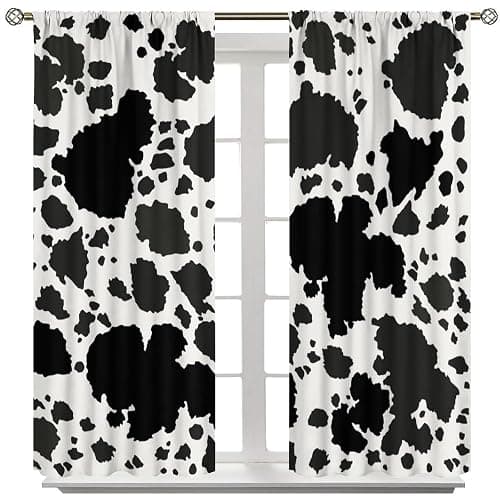 JESTRONRY Cowhide Window Curtain, Western Farm Animal Fur Brown White Cow Print Curtain for Kids Boys Girls Teens Bedroom Decor, Wildlife Rustic Farmhouse Cow Curtain 42x45 Inch Decor thumbnail 7