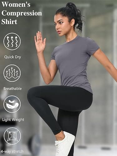 5-Pack Women's Compression Shirts Short Sleeve Workout Tops Athletic Baselayer Quick Dry Gym Yoga Running T-Shirt thumbnail 5