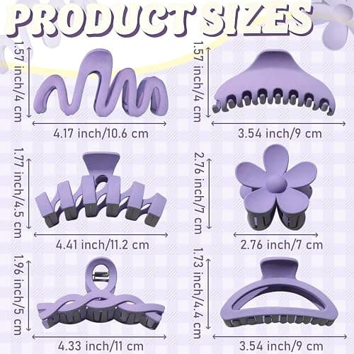 12 Pcs Claw Clips, Multi-Shapes Hair Clips for Women Girls, Non-Slip Large Jaw Claw Clips for Thick Thin Curly Hair Accessories (Purple) thumbnail 2