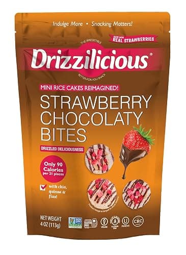 Drizzilicious Strawberry Chocolaty Bites, Mini Rice Cakes, 113g, Vegan, Gluten-Free - Image 1
