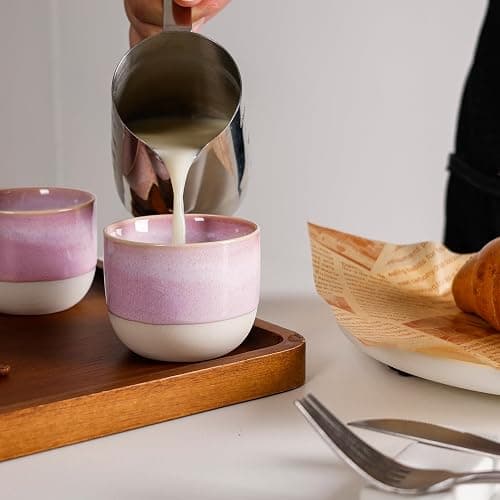 INGOFIN Ceramic Espresso Cup Set - Espresso Cup Set for Coffee and Tea, Espresso Shot Mug, Espresso Mug for Home, Kitchen and Restaurant, Microwave & Freezer Safe, Pack of 4, Pink thumbnail 7
