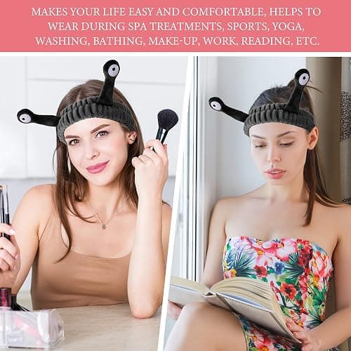 Molain Face Wash Headband, Palm and Snail Spa Hair Bands Makeup Headbands Women Cartoon Cute Coral Fleece Elastic Headband Creative Hair Accessories for Washing Face Shower Sports Beauty Skincare thumbnail 6