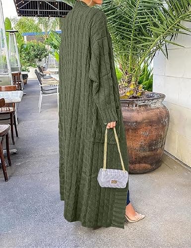 HRESSLBD Womens Thin Stylish Cable Knit Dual Extra Long Maxi Cardigan with 2-Pockets thumbnail 6
