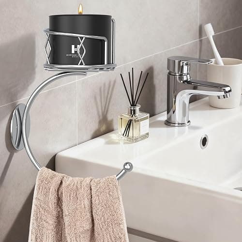 Simple Silver Hand Towel Holder for Bathroom Wall, Metal Sturdy Wall-Mounted Towel Hook with Candle Holder for Vase and Bottled, Hand Towel Racks/Hanger for Bathroom Decor and Kitchen thumbnail 2