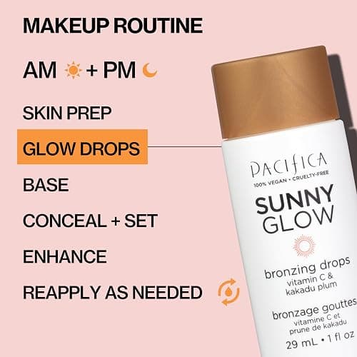 Pacifica Sunny Glow Liquid Face Bronzer Drops - Face Makeup Bronzing For Face & Cheeks for Instant Sun-Kissed Glow - Vitamin C & Glycolic Acid Infused Liquid Bronzer Illuminating Highlighting Clean thumbnail 11