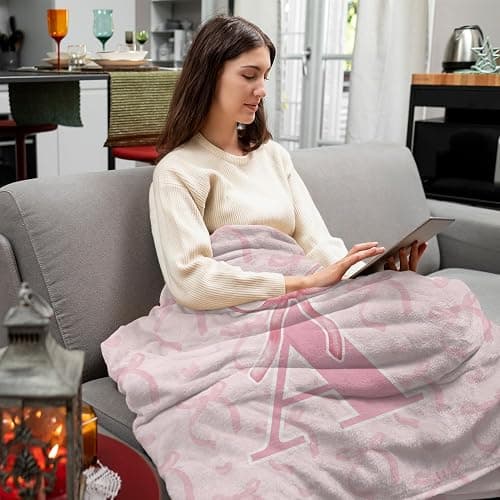 JKMBN Coquette Pink Bow Throw Blanket,Personalized Initial A Soft Fluffy Cozy Flannel Blanket,Monogrammed Gifts for Daughter Women Teen Girls,Customized Blanket for Bedding Bedroom Office,50x60 Inches thumbnail 3