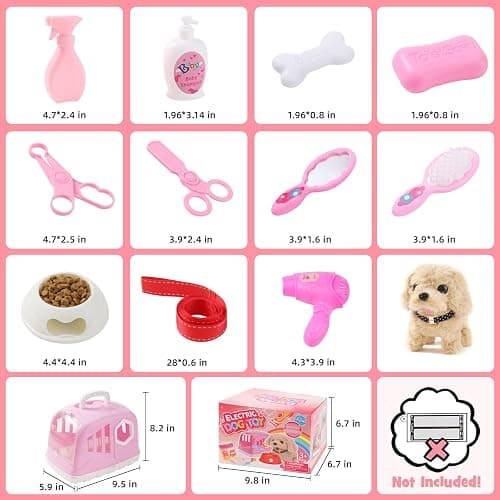 Volmop 14PCS Dog Toys for Kids, Walking Barking Electronic Interactive Plush Puppy Toy with Carrier and Accessories, Pet Care Toy Set for Kids, for Girls and Boys 3 4 5 6+ Year Old thumbnail 7