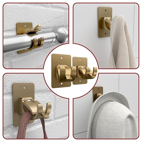 4 Pieces Self Adhesive Curtain Rod Bracket Universal Plastic Curtain Rod Holders, No Drill Curtain Rod Brackets Curtain Rod Hooks for Bathroom, Bedroom, Livingroom, Kitchen (Gold) thumbnail 7