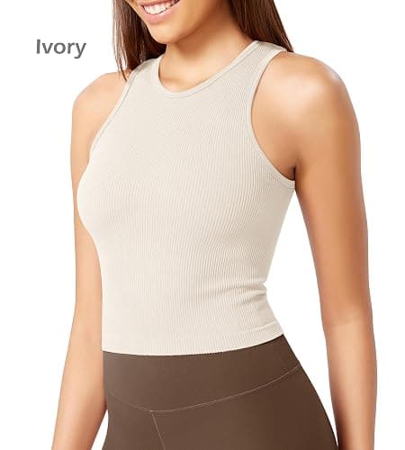ODODOS 3-Pack Seamless Crop Tank for Women Ribbed Soft High Neck Cropped Tops thumbnail 2