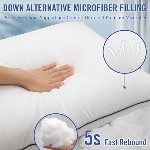 Vorouhals Hotel Collection Bed Pillows for Sleeping 2 Pack Queen Size Cooling Pillows Set of 2 for Back, Stomach or Side Sleepers, Super Soft Down Alternative Microfiber Filled Pillows thumbnail 3