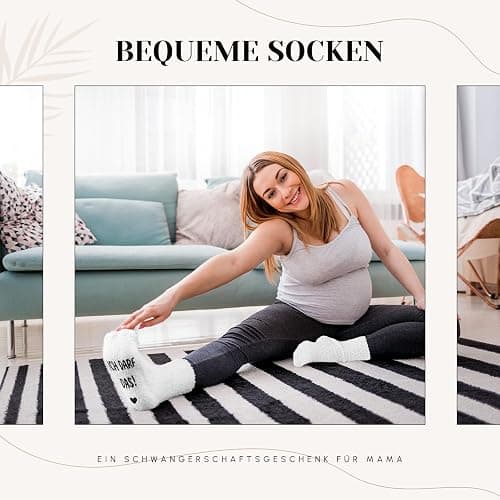 Jadive 2 Stück Geschenkset für Werdende Mütter Mama Kram Kosmetiktasche aus Cord mit Reißverschluss Schwangerschaft Rutschfeste Socken für Neue Mama Frauen Babyparty Verkünden (Cremeweißer Cord, weiß) thumbnail 7