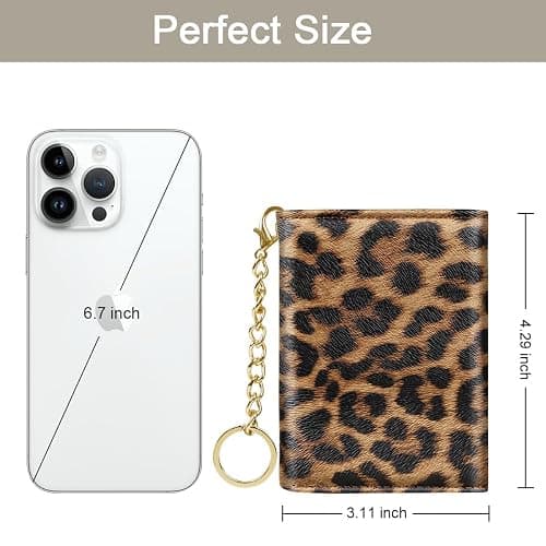 Simikol Trifold Womens Wallet Small Slim RFID Blocking Card Wallet Cute Credit Card Holder Leather Mini Purse with Cash Pocket 7 Card Slots ID Window, Leopard thumbnail 6
