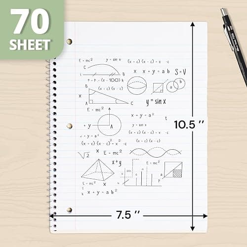 ONAVIA 1 Subject Spiral Notebook Wide Ruled 5 Pack, 140 Pages, Assorted | 70 Sheets, 7.5 x 10.5 in, 3-Hole Punched, School Notebook, Wide Ruled Paper, Study, Students thumbnail 2