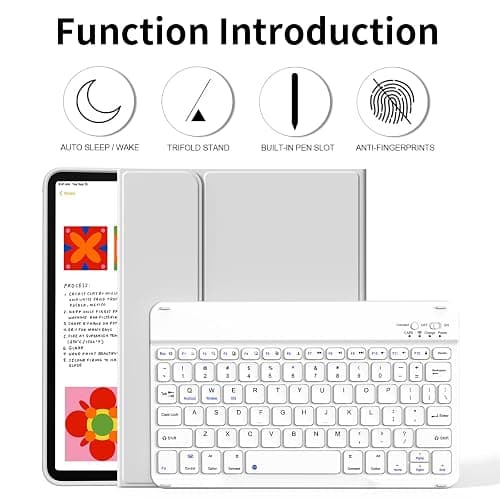kenke for iPad 11/10th Gen Case with Keyboard 11/10.9 inch 2025 A16/2022, Detachable Wireless Bluetooth Keyboard Case with Bulit-in Pencil Holder, White Square Keycaps (Gray thumbnail 7