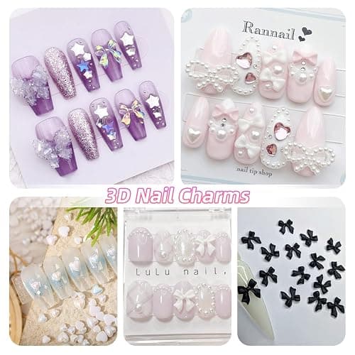 3D Assorted Nail Charms Gems, Bow Bowknot Butterfly Flower Acrylic Nail Art Charms, Half Round Nail Pearl and Rhinetones Charms for DIY Nail Art Accessories thumbnail 7
