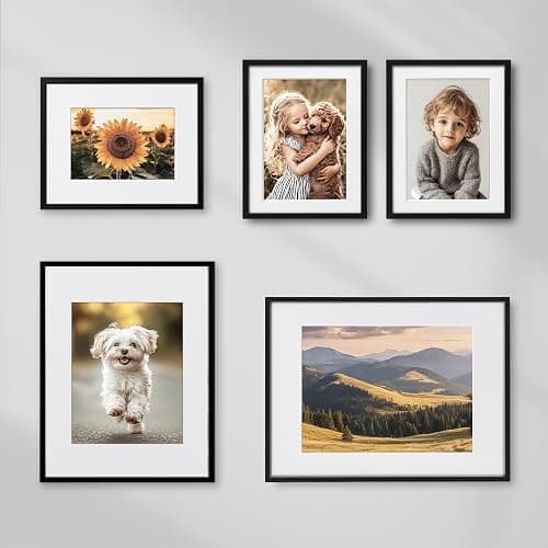 ZLG Black 8x10 Frame, Premium Metal Frame Matted to 5x7, 8x10 Picture Frame, High Definition Plexiglass, Wall Hook Included, Set of 3 thumbnail 2
