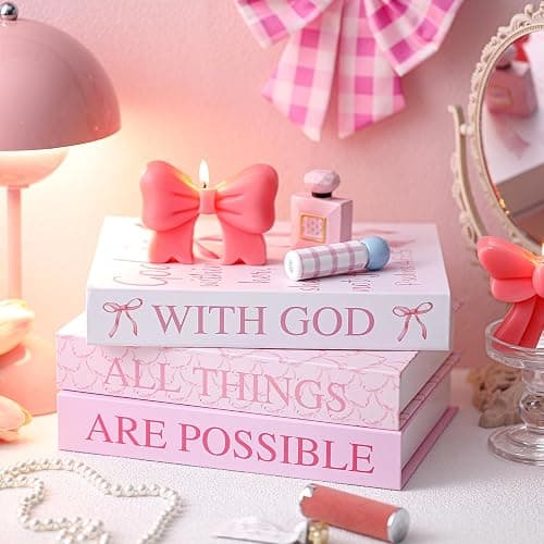 Beeveer 3 Pcs Pink Bow Decorative Books with Bible Verses for Coquette Room Decor Christian Preppy Fake Books with God All Things Are Possible Magnetic Storage Box for Girly Bookshelf School Christmas thumbnail 4