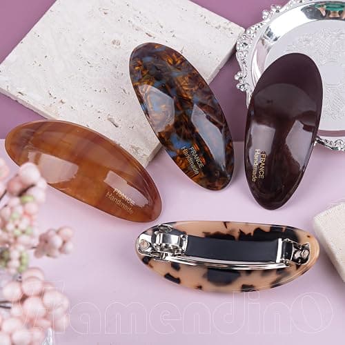 Framendino, 4 Pack French Oval Hair Barrette Tortoise Shell Barrettes 3.5inch Curved Ponytail Holder Clamp for Women thumbnail 3